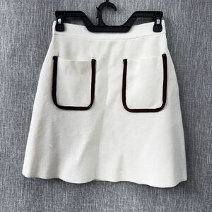 Zara Ivory Knit Mini Skirt Small S White Contrast Black Pockets Preppy Old Money